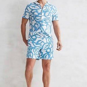 Men's EXPRESS Printed Rayon Short Sleeve Shirt | Blue/White | Size - S | NWT